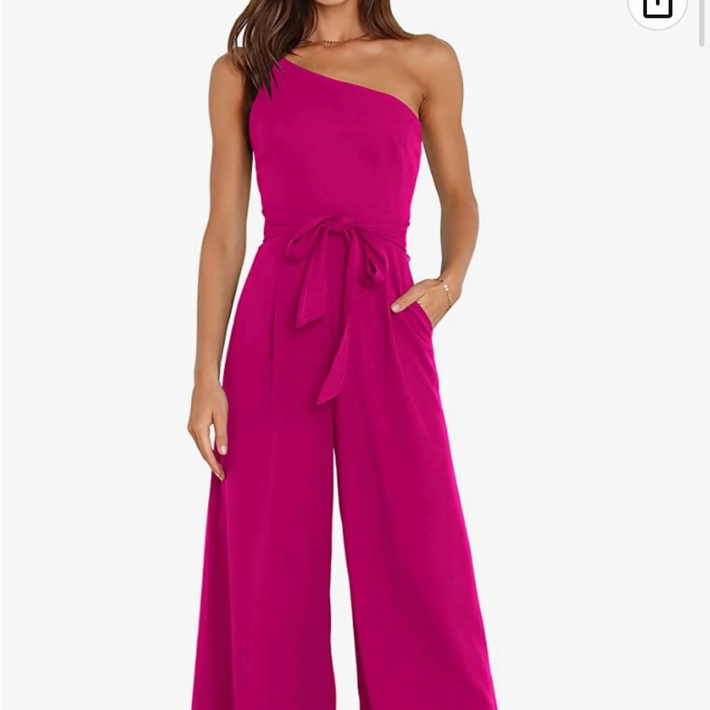 One-shoulder Hot Pink romper